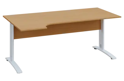 CRK 18 - 166 stůl kancelářský, rohový, levý, kovová podnož bílá, deska 18 mm, široký 1600 mm, buk ro